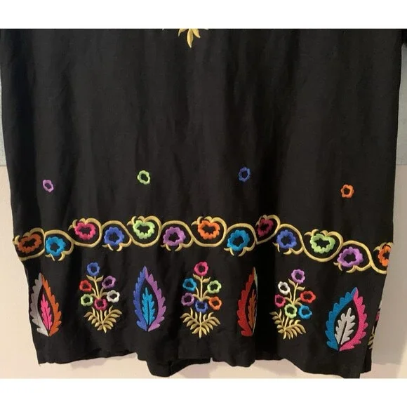 Linea by Louis Dell’Olio Linen Blend Floral Embroidered Jacket/Tunic Black M - Picture 14 of 16